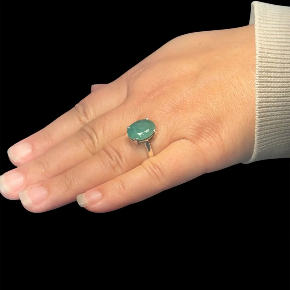 Handmade Natural Emerald Ring – Oval Cut 4 Carat | 925 Sterling Silver Size 7.5